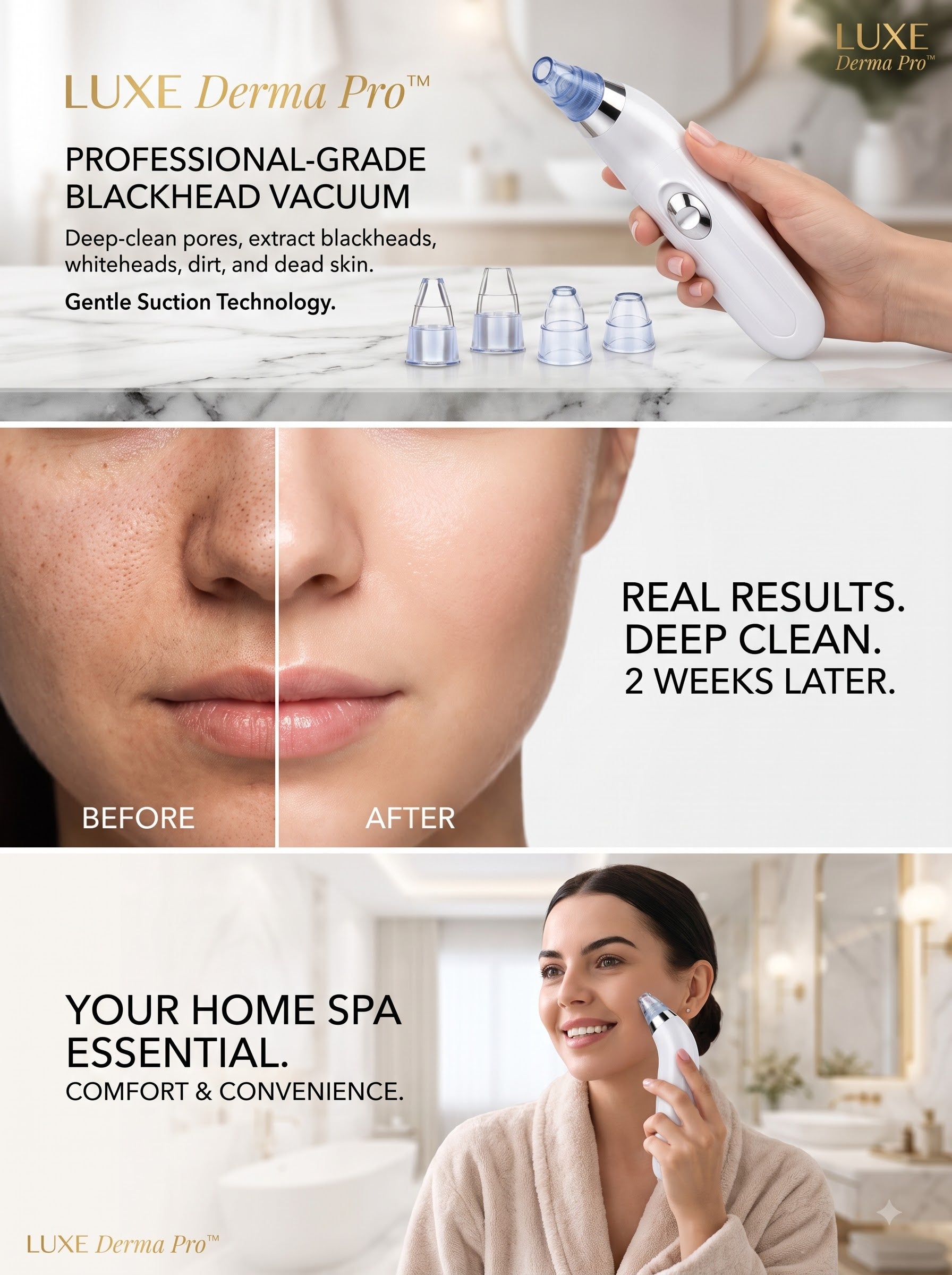 LUXE Derma Pro™ | 4-in-1 Electric Blackhead Vacuum & Pore Cleanser | Salon-Grade Facial Suction Tool with 4 Interchangeable Heads