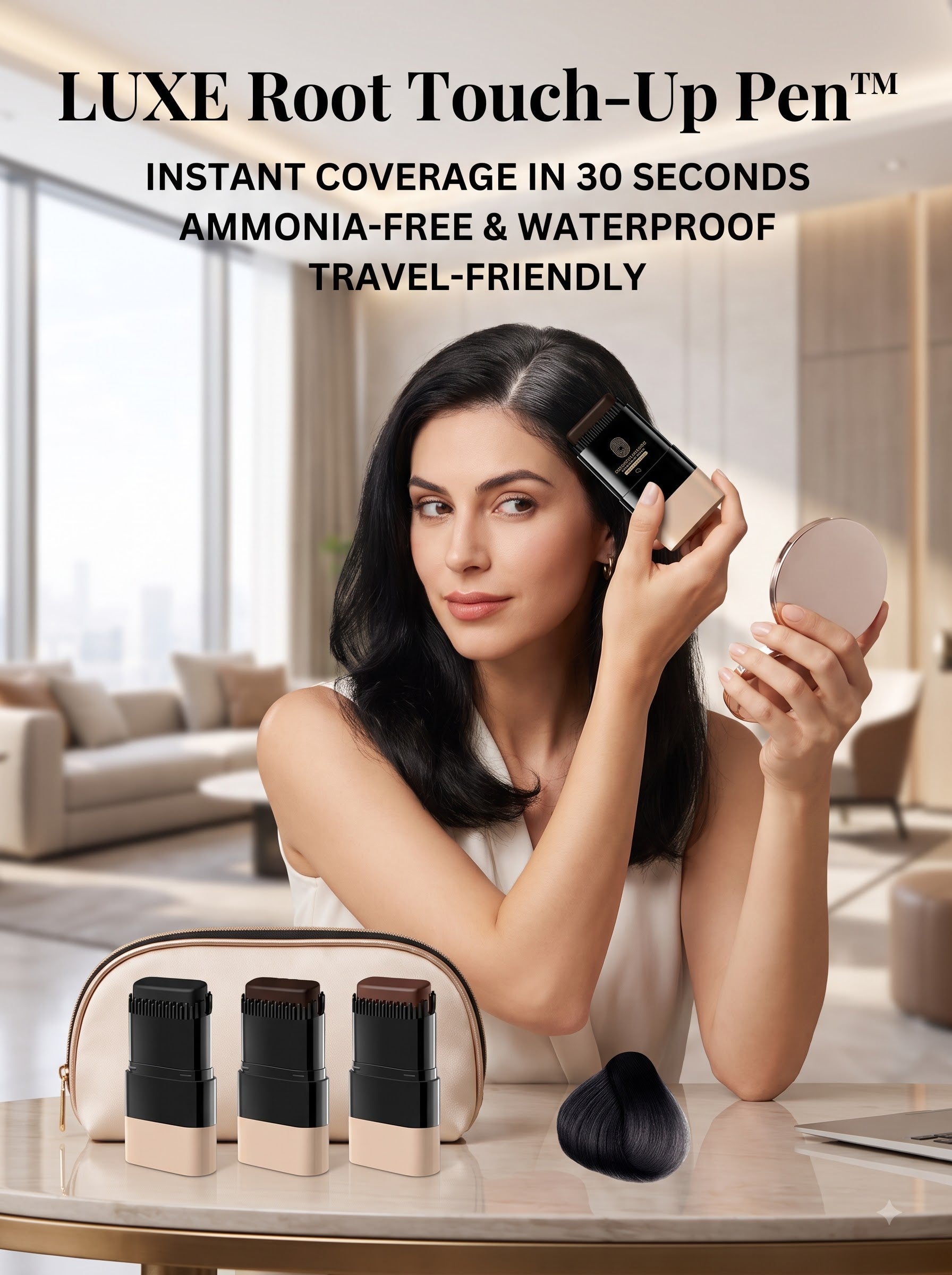 LUXE Root Touch-Up Pen™ | Instant Grey Hair Cover Stick with Built-in Comb | Salon Finish in 30 Seconds — Ammonia-Free & Waterproof